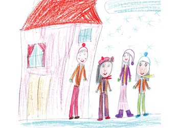 child's crayon drawing of a house and snow