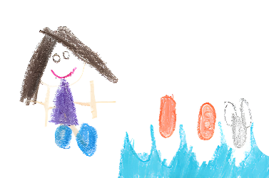 child's crayon drawing of an ocean and girl cleaning it