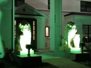 A Spartan's front porch glowing green